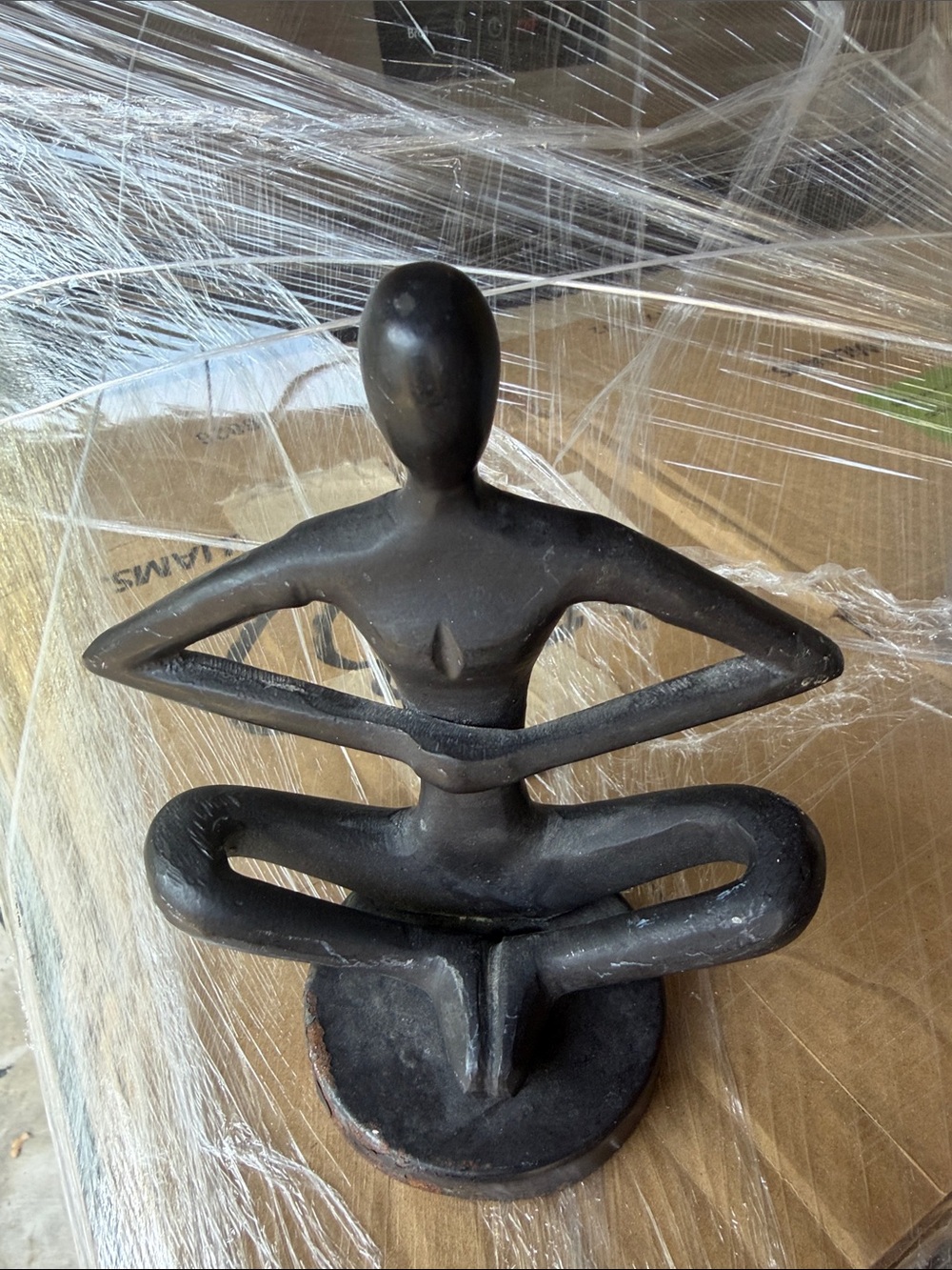 Modern Black Abstract Meditating Figure Sculpture - Home Art